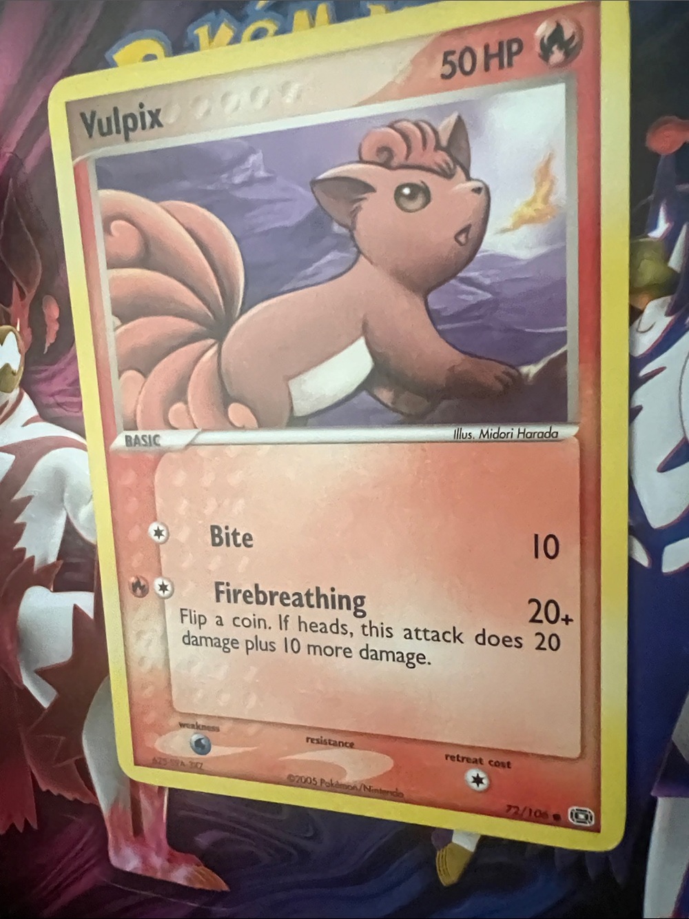 Pokemon Vulpix Card - Pink and Yellow Artwork